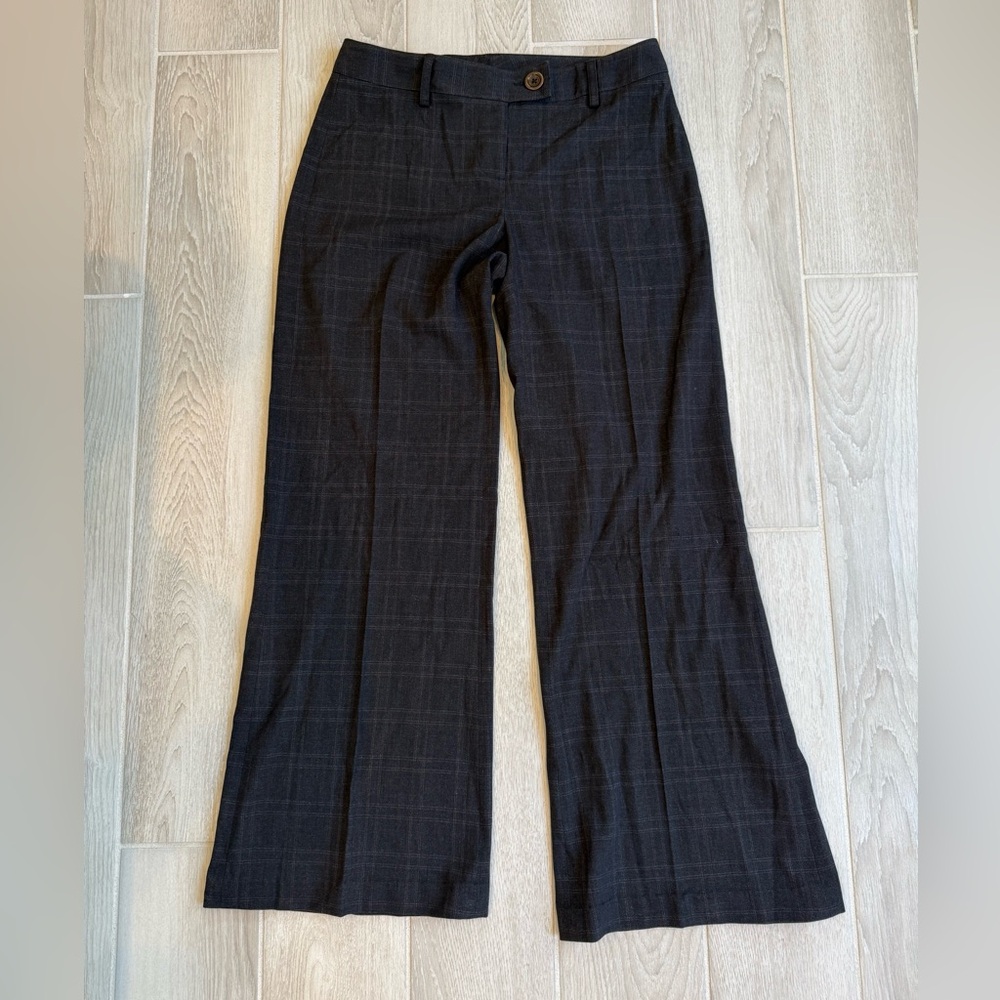 Cabi Dark Grey Plaid Wide-Leg Trousers